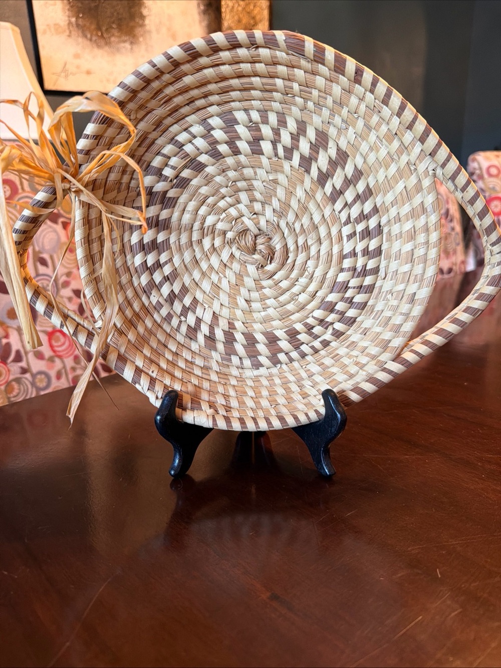 Handwoven Natural and Brown Decorative Woven Basket - Brand Unspecified